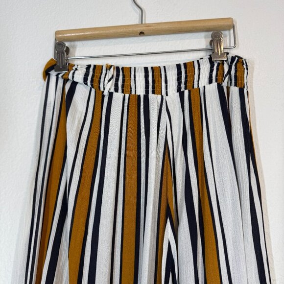 Selfie Leslie Striped Wide Leg Palazzo Pants Navy White Front Slit Small - Picture 4 of 11